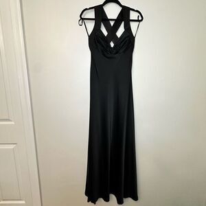 Calvin Klein Satin Crossback Sweetheart Neck Sleeveless Formal Black Dress Sz 4